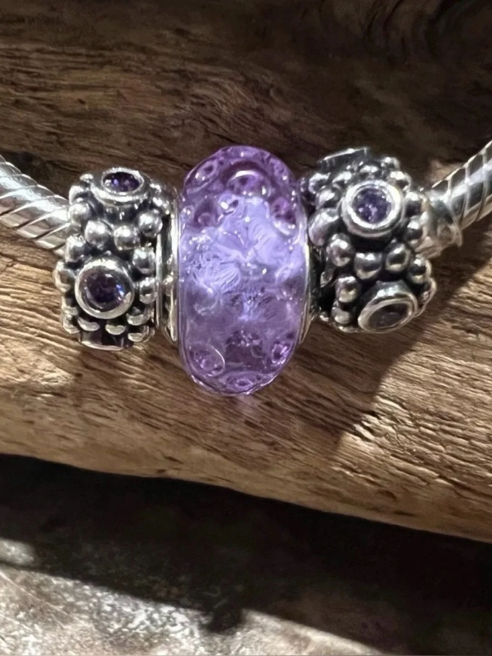 Authentic Pandora Charm Her Majesty Spacer Bead Purple Zirconia & Silver Cz Dots - Picture 6 of 6